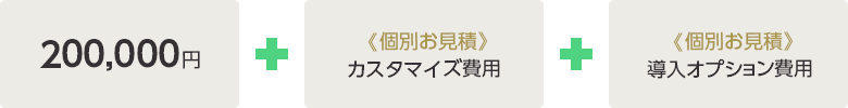 初期費用 200,000円 ＋ 見積Rich機能カスタマイズ費用 個別お見積 ＋ 導入オプション 個別お見積